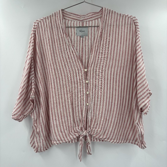 Rails Relaxed Short Sleeve Button Down Tie Knot Top Striped Size Medium - Picture 1 of 6